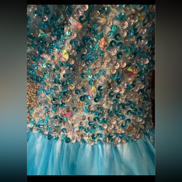 Elegant Blue and Gold Prom Dress - Picture 3 of 6